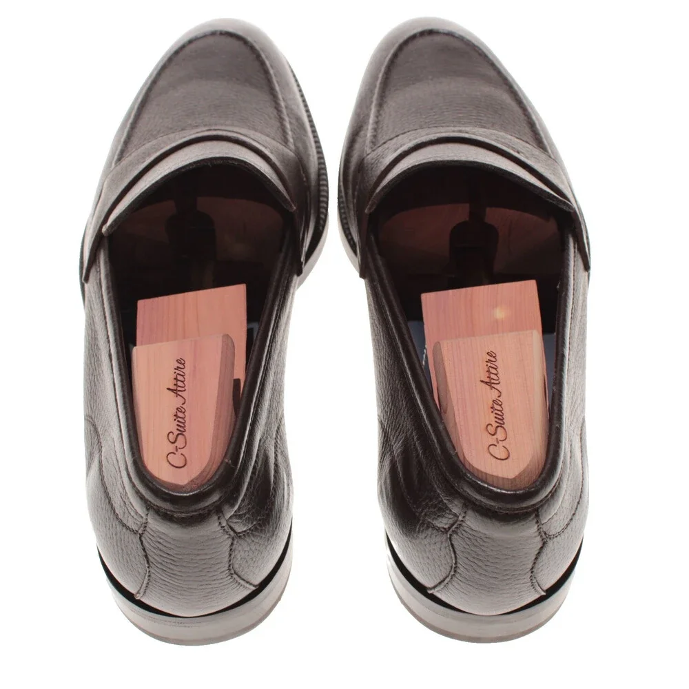 Di Bianco NWB Slip On Penny Loafers Size 11 US in Dark Brown Pebbled Leather